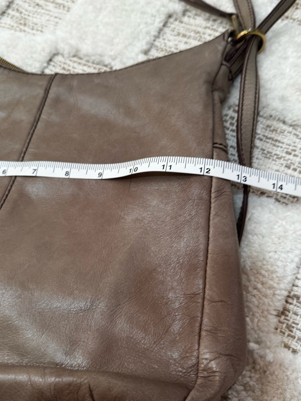 HOBO Taupe Genuine Leather Crossbody Hobo Bag Adjustable Strap Boho Purse - Picture 8 of 10
